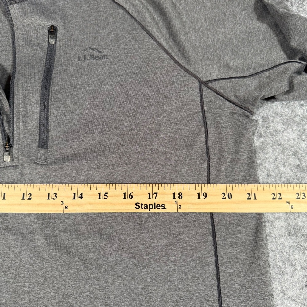 L.L.Bean Quarter Zip Pullover Chest Zip Pocket Mens M Heather Gray - Picture 6 of 9
